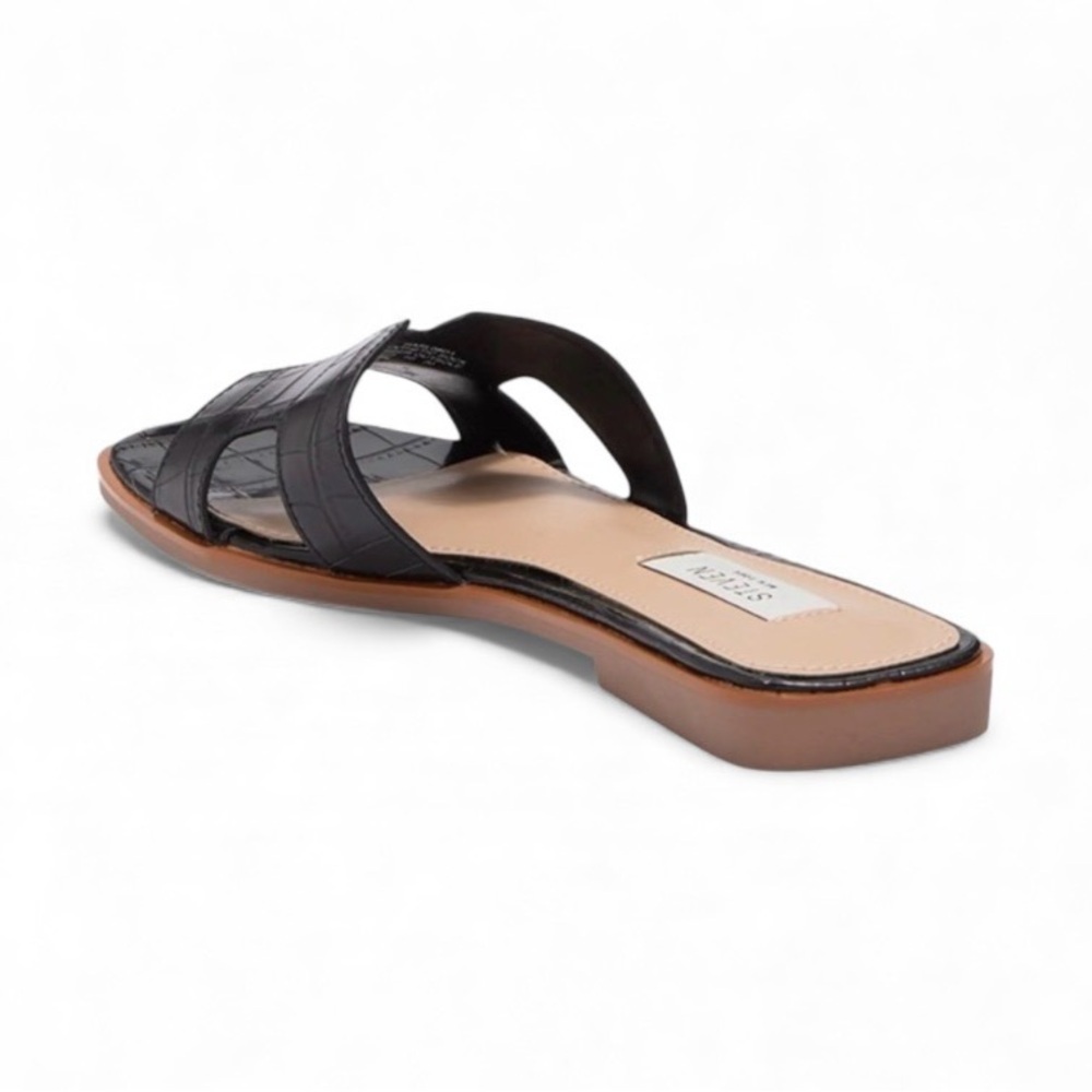 NEW STEVEN NEW YORK HARLIEN CROC EMBOSSED SLIDE SANDAL IN BLACK CROC - SIZE 8.5 - Picture 2 of 9